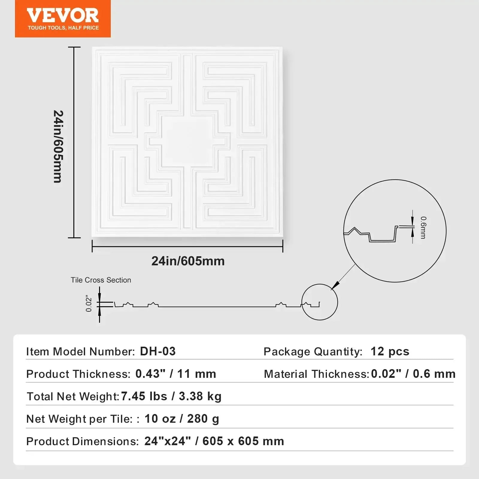 Premium 3D Polystyrene Ceiling Tiles (20"x20", 16pcs) 12 pcs echo pattern / United States