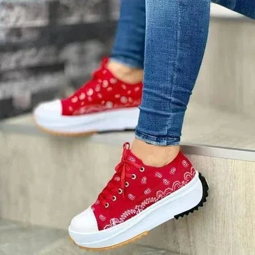 2022 Pattern Canvas Women Sneakers Casual Sport Shoes Red / 10