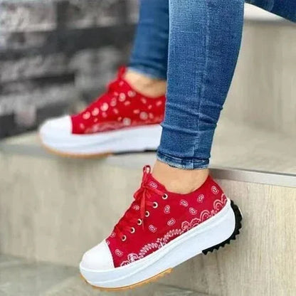 2022 Pattern Canvas Women Sneakers Casual Sport Shoes Red / 10