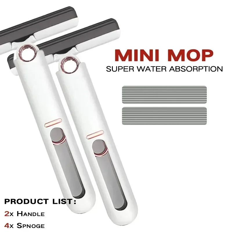 Folding Mini Mop with Self-squeezing 2 Handle 4 Head