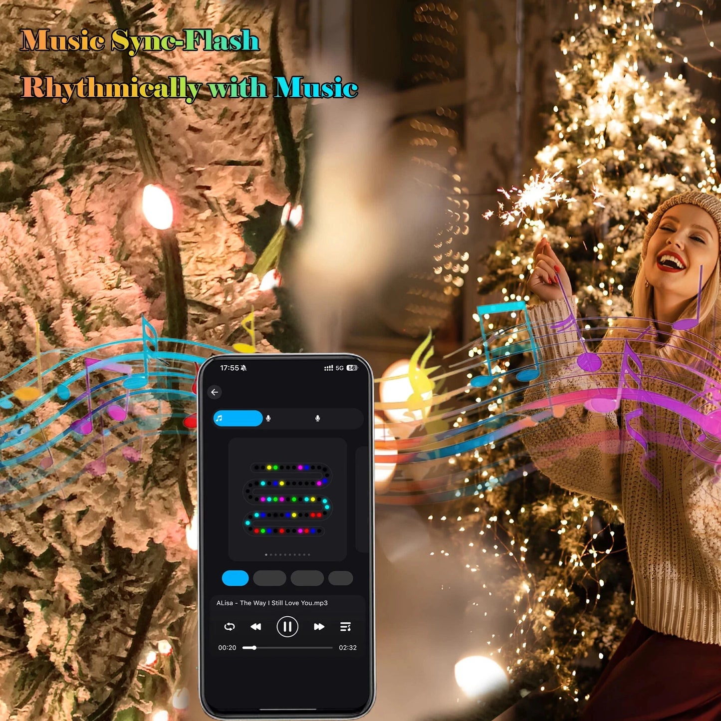 Smart LED Christmas Tree Lights – App Controlled Multicolor 1.8M 256Light / US plug / United States