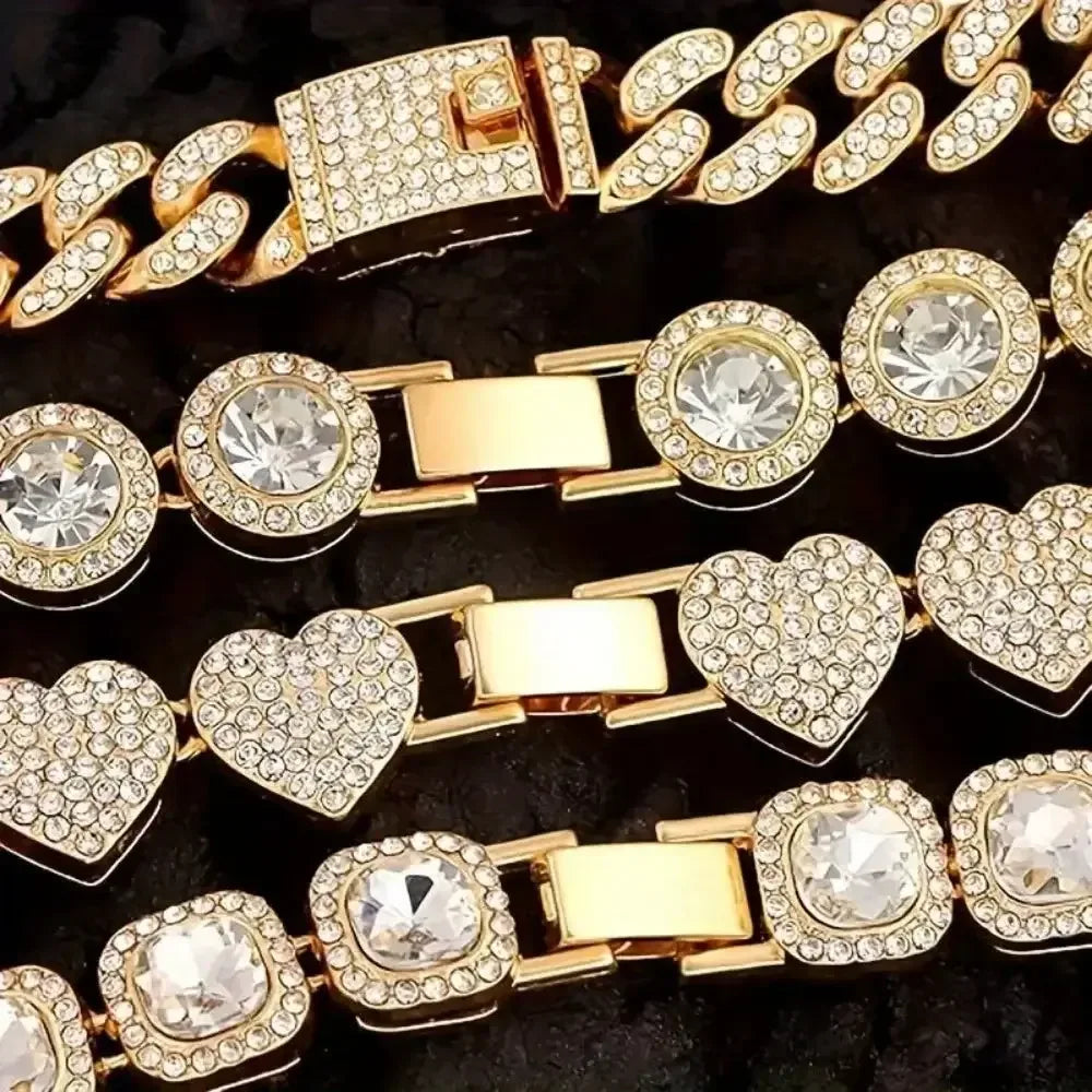 4 Piece Heart Shape Cuban Tenni Bracelet Set for Women United States / SILVER