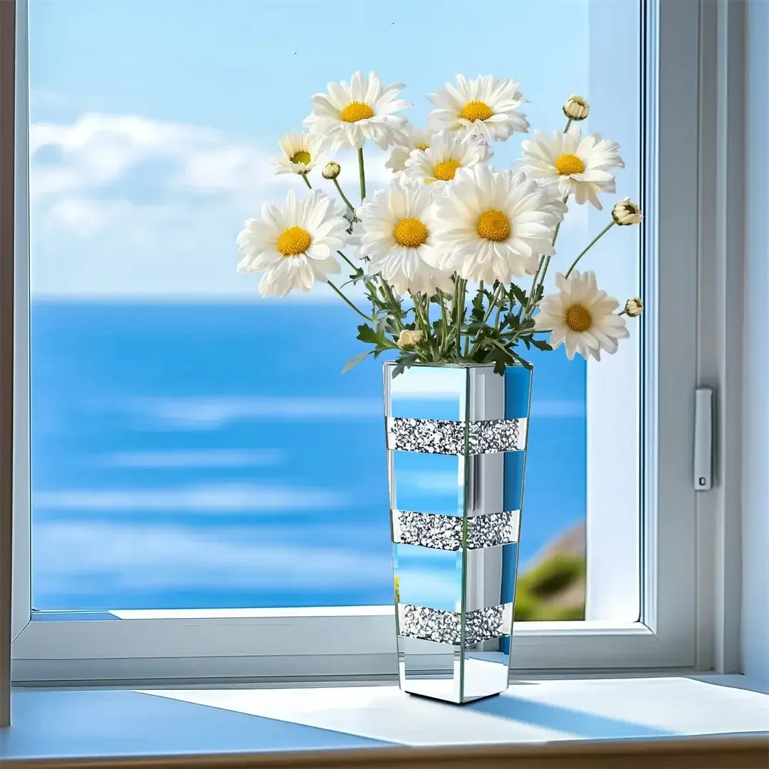 Modern Crystal Silver Mirrored Floor Flower Vase S / United States