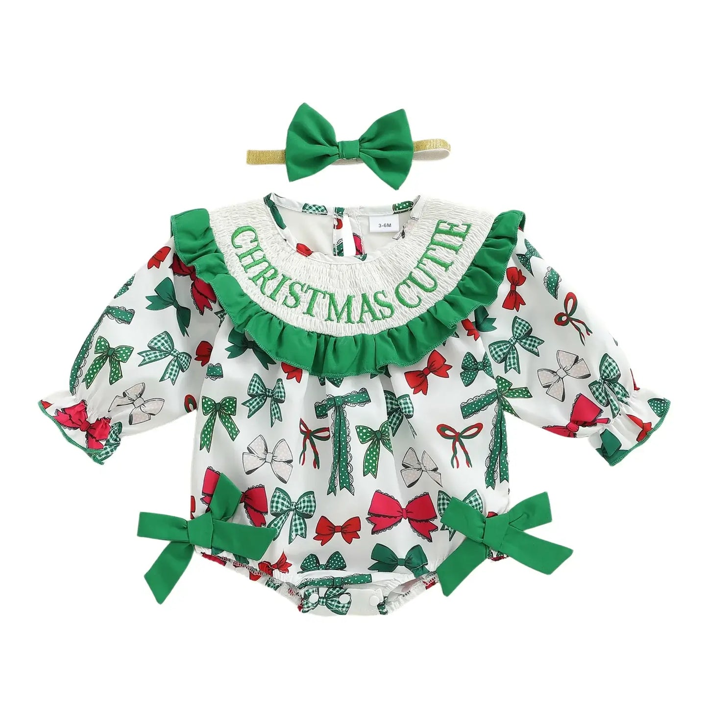 Christmas Baby Girl Plaid Romper Dress & Bow Headband Set army green / 6-12 Months / United States
