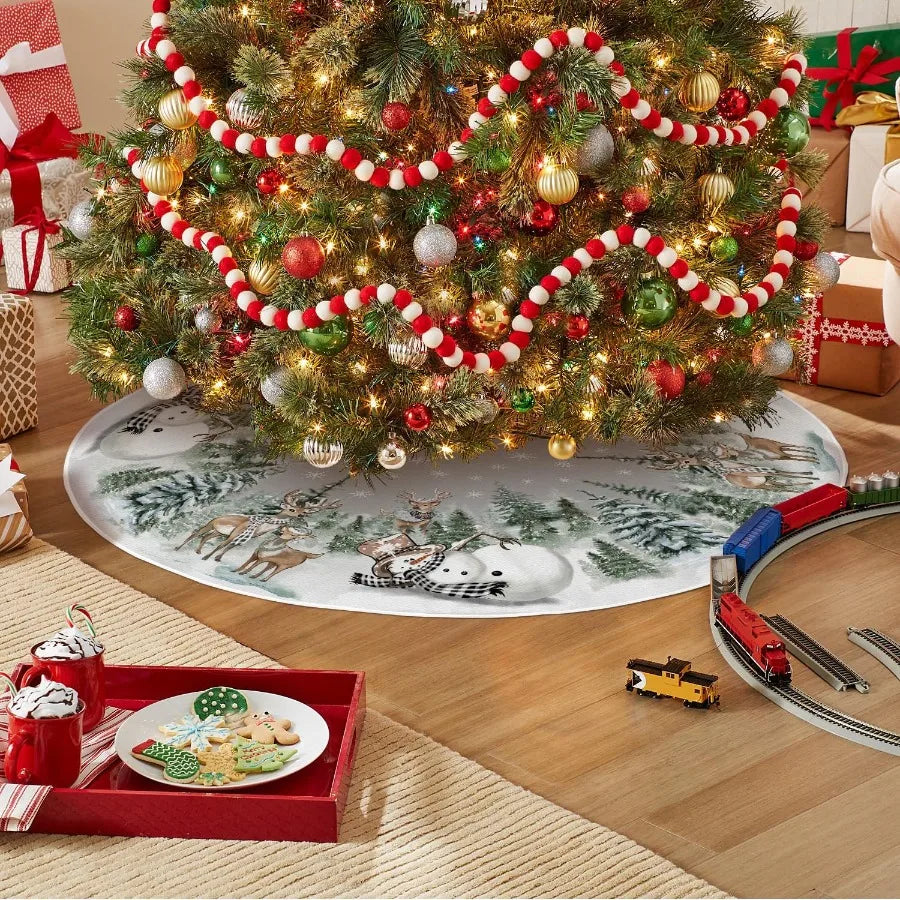 Christmas Tree Skirt – Snowman & Reindeer Design