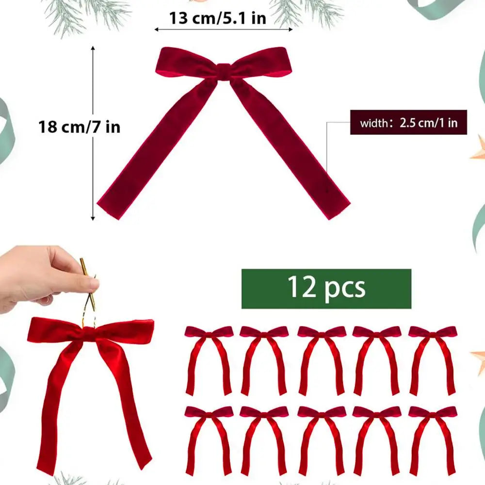 12pcs Velvet Christmas Bows for Wreath & Tree Decor B / 12pcs / United States