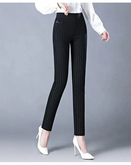 Elastic Waist Casual Straight Pants Black / M