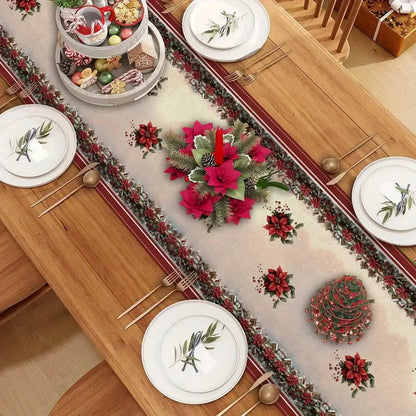 Christmas Table Runner with Santa & Poinsettia Design 13x35.1inch / Christmas / United States