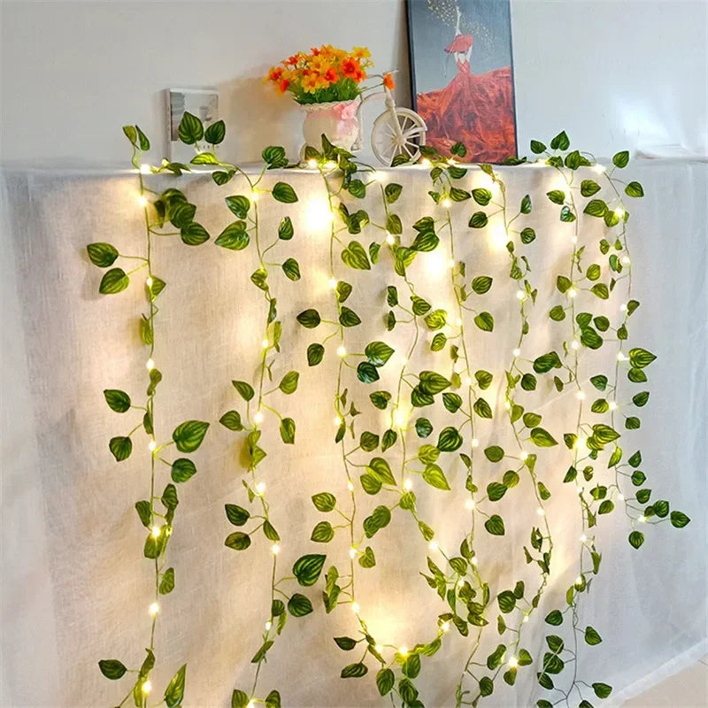 Green Leaf Vine Fairy Lights – Battery LED Garland for Home & Events