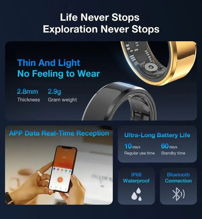 Aolon Gen3 Smart Ring Men Women Military Grade Titanium Steel Shell Waterproof Multi-sport Modes black / United States / 8