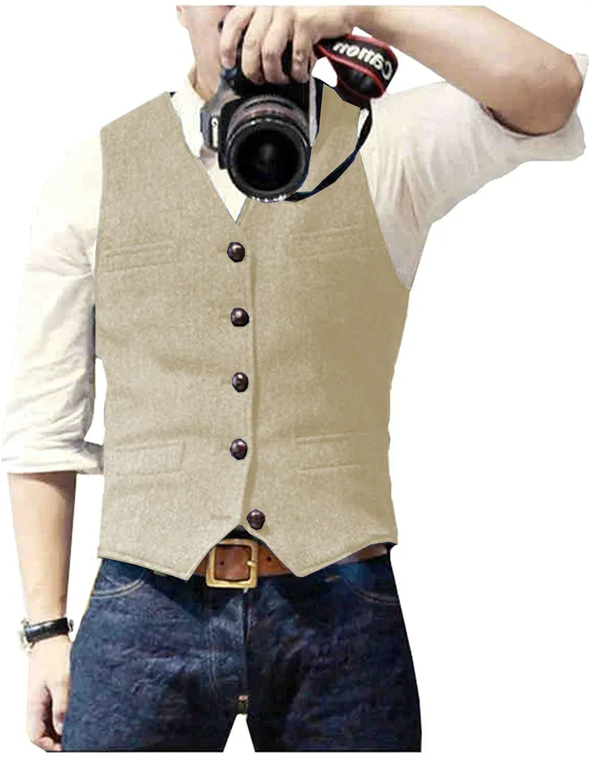 Suit Vest V Neck Herringbone Tweed Slim Fit champagne / XS