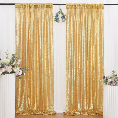 Gold Sequin Backdrop Curtains 4-Pack – 2×8FT Glitter Panels for Events Gold / 4Pcs-2ft x 8ft / United States