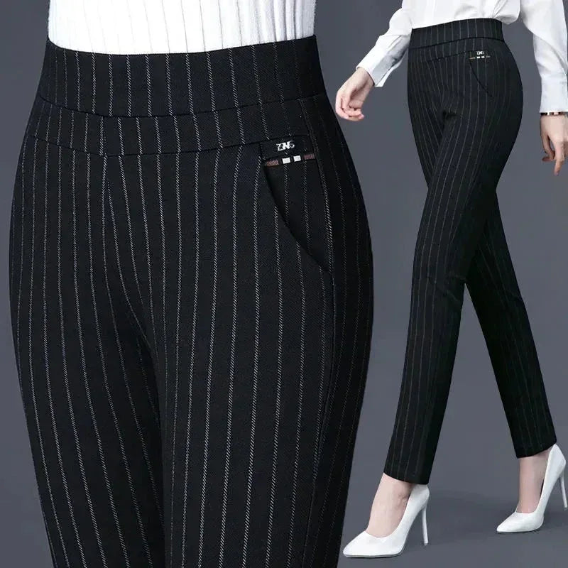 Elastic Waist Casual Straight Pants Black / M