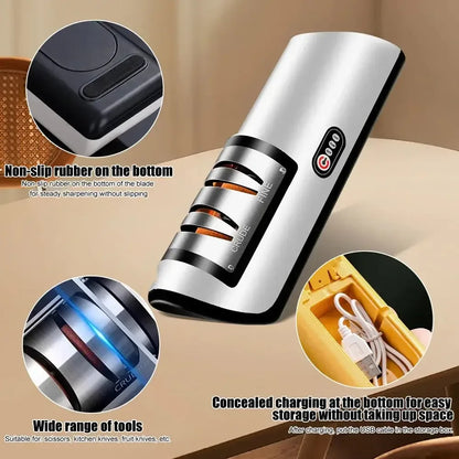 Electric Knife Sharpener Professional Fully Automatic Handheld silver/black / M