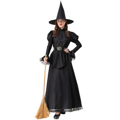 Women’s Witch Costume Set with Flared Sleeves & Hat