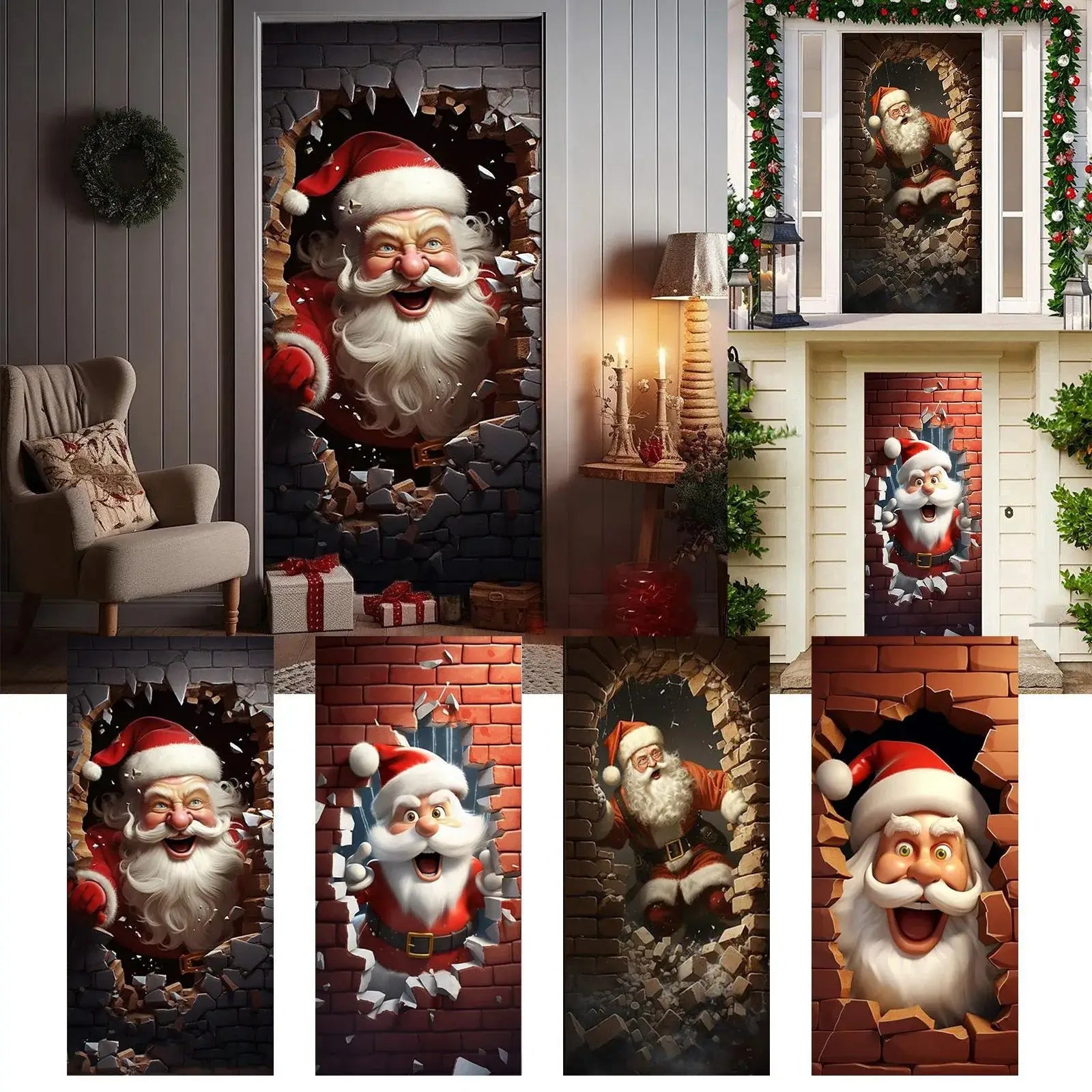 Santa Door Cover Decoration Tapestry Holiday Party B / One Size / United States