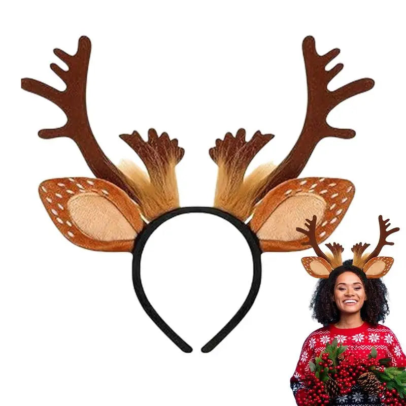 Christmas Reindeer Antler Headband – Plush Festive Hair Accessory for Women & Kids