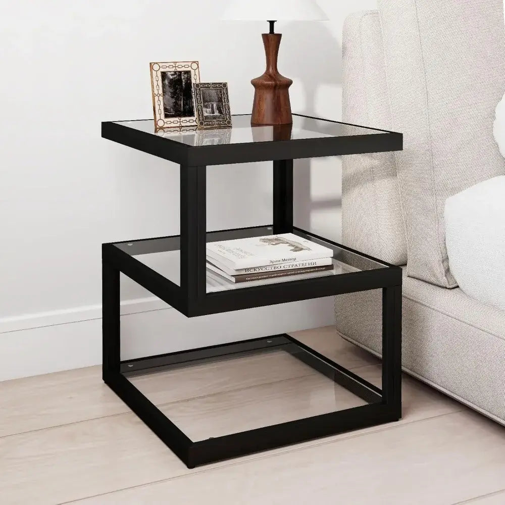 3-Tier S-Shaped Glass Side Table with LED Strip