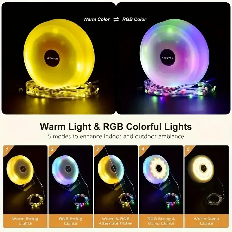 4-in-1 LED Camping Reel Light Warm and RGB / United States