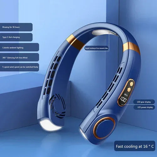 Innovative LED equipped Wearable Fan Blue
