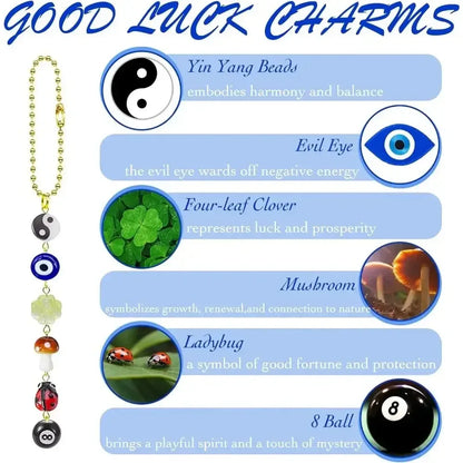 Cute Boho Car Pendant – Mushroom, Clover, Evil Eye, Ladybug & Yin Yang Decor colorful-1pc / United States