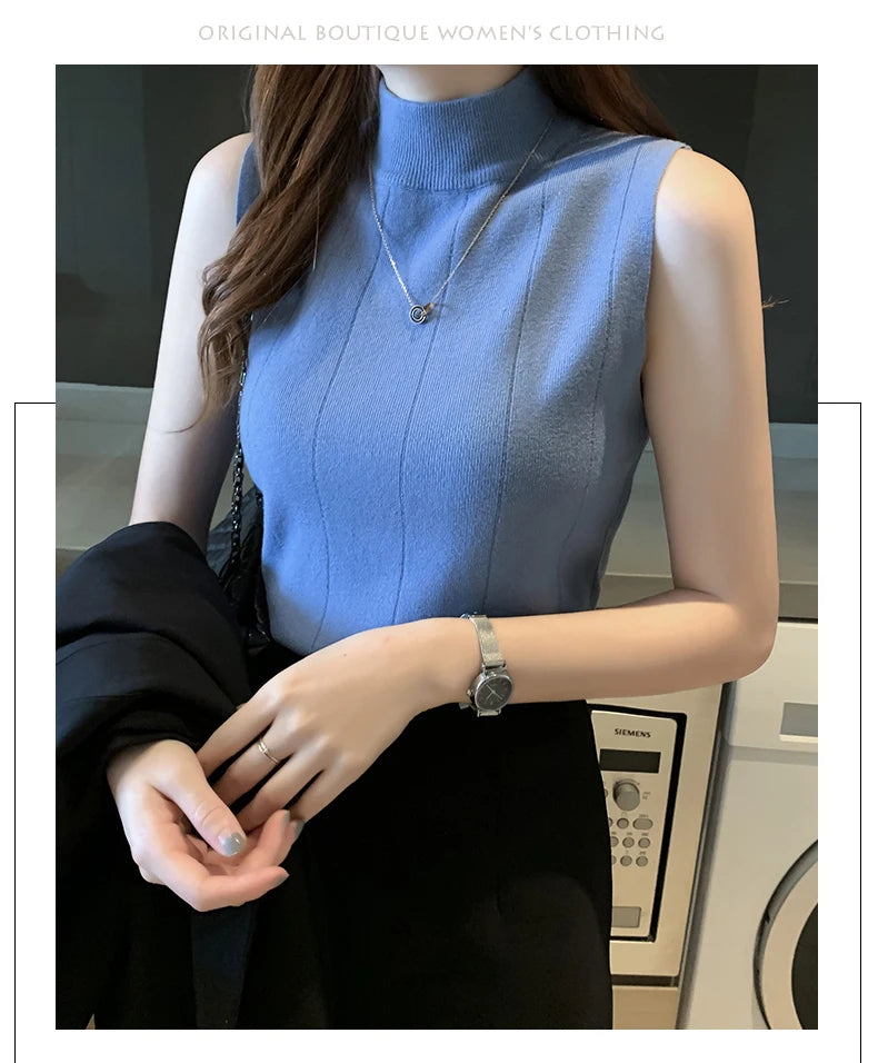 Sleeveless Knitted Blouse Shirt