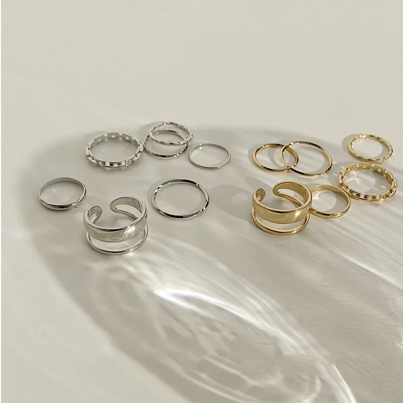 7pcs Jewelry Rings Hollow Round