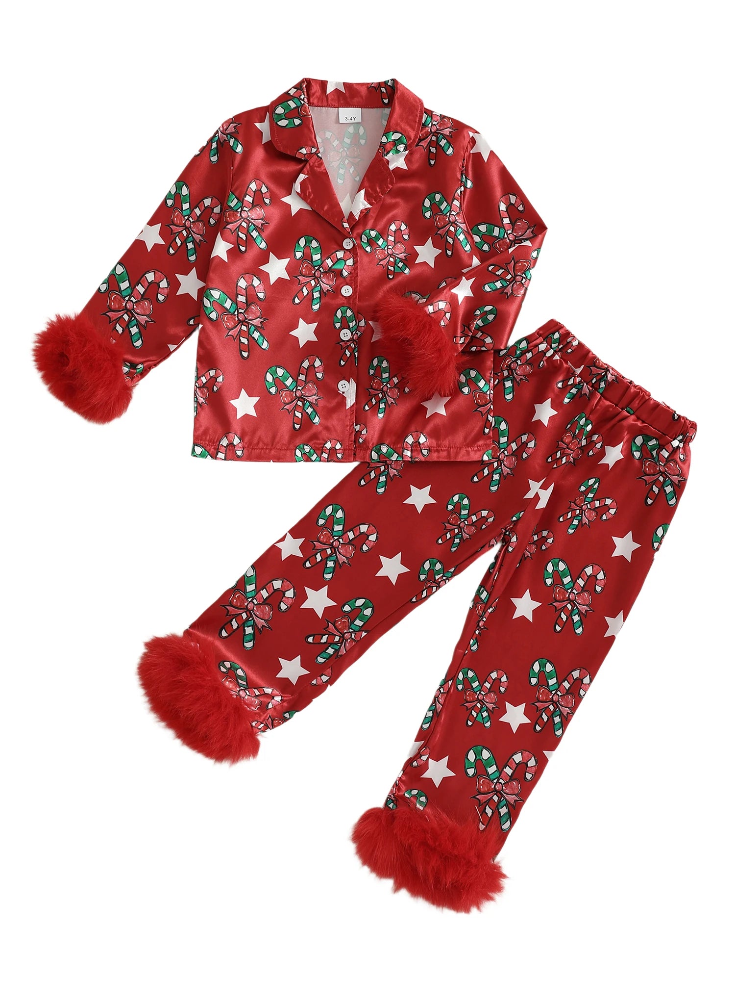 Kids’ Christmas Pajama Set – Candy Cane Print Shirt & Pants