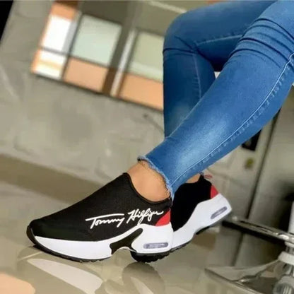 Casual Breathable Wedges Ladies Walking Sneakers Flat Women Shoes Black / 9
