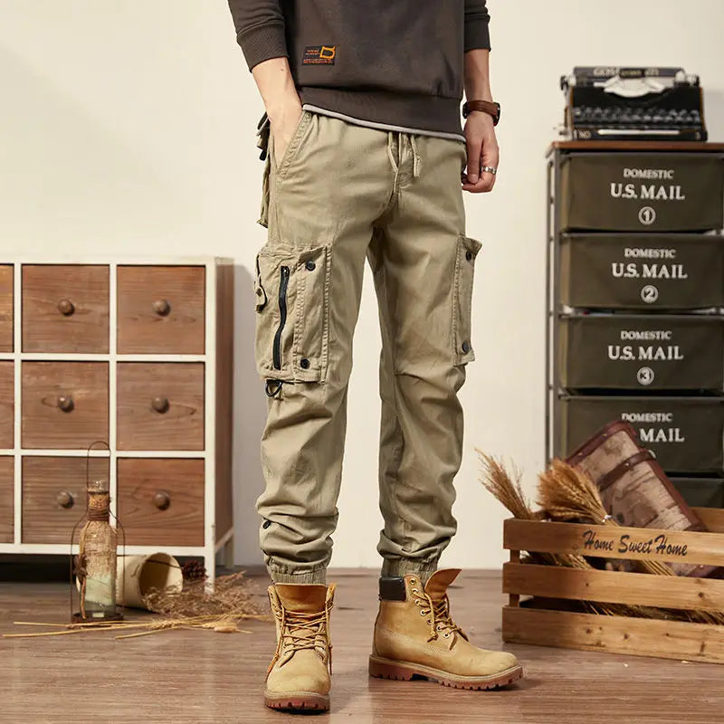 Mens Cargo Pants Multi Pocket Khaki Trousers