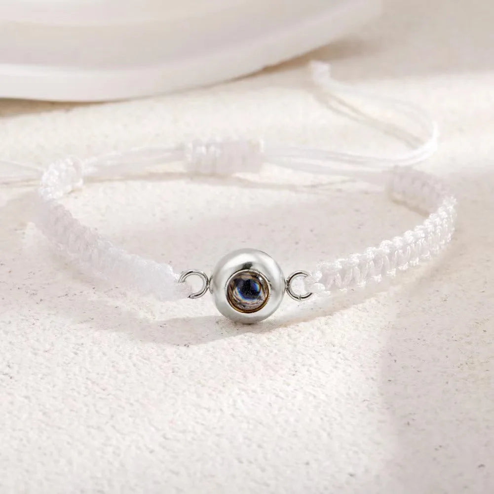 Photo Projection Bracelet – Personalized Heart Charm Woven Rope Chain for Men & Women