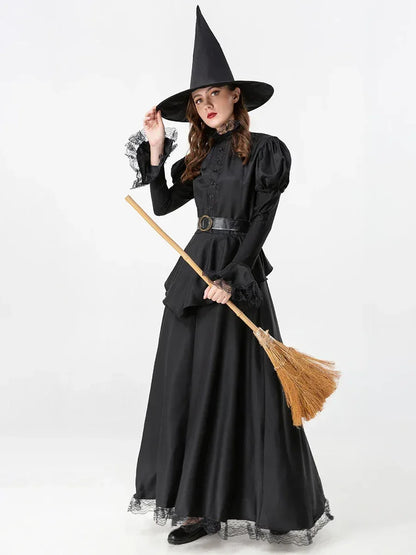Women’s Witch Costume Set with Flared Sleeves & Hat