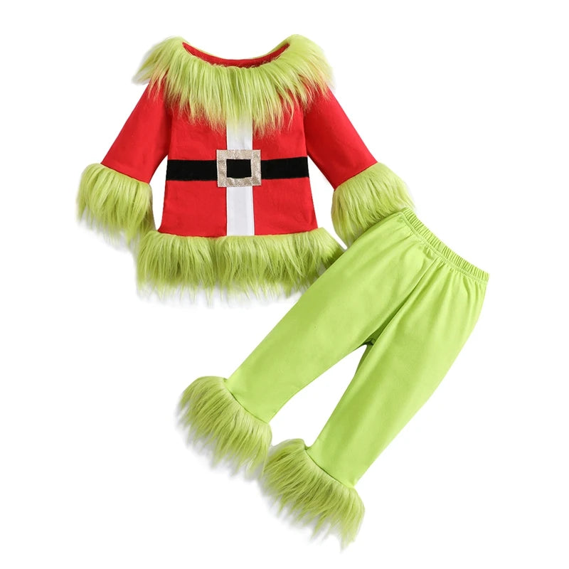 Kids’ Christmas Plush Pants Set – Boys & Girls 2-Piece Holiday Outfit
