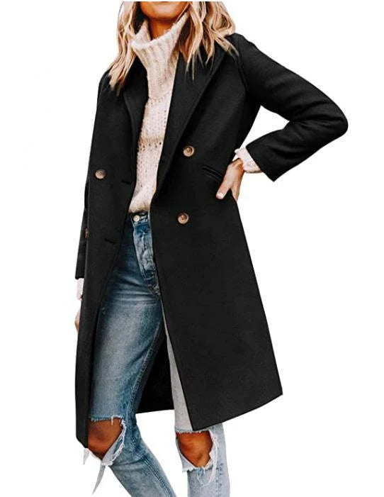 Winter Wool Coat Casual Notch Lapel Single-Breasted Peacoat Fashion Office Lady Trench Peacoat Jackets