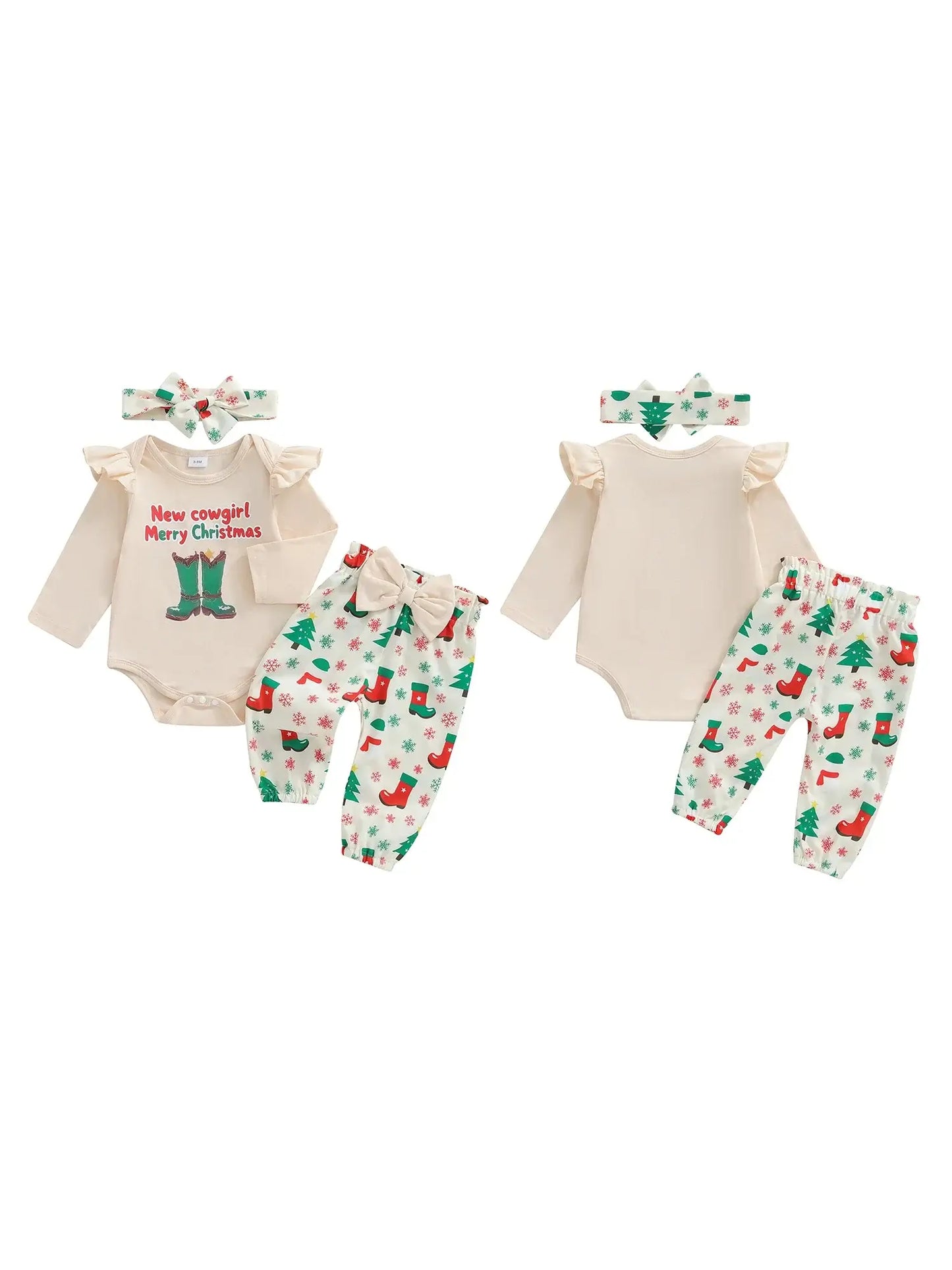 Christmas Baby Girl 3-Piece Outfit Khaki / 6-9 Months / United States