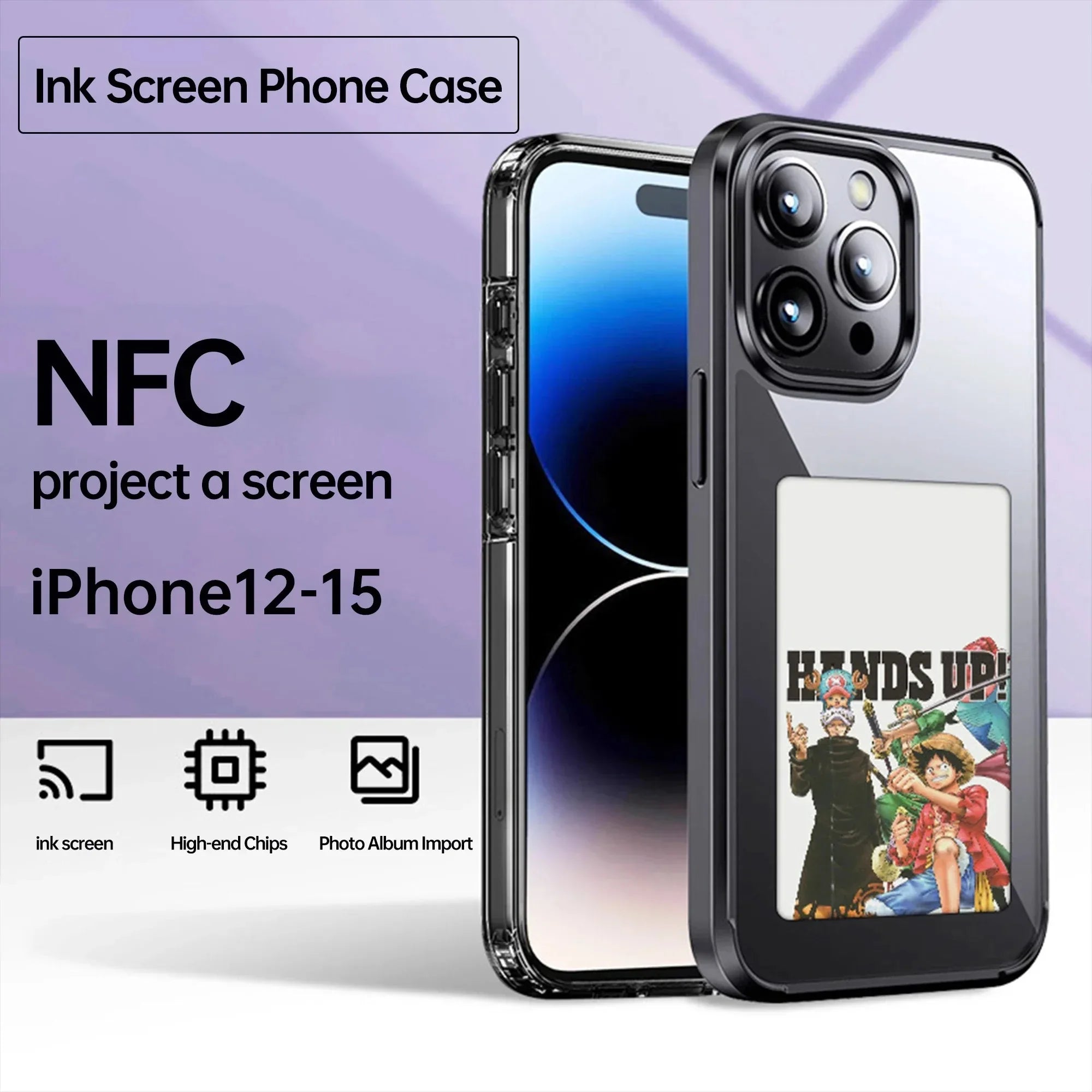 NFC Refesh E Ink Screen Phone Case For iPhone 13 14 15 Pro Max Smart DIY Anime Character Picture Shockproof Phone Battery Free