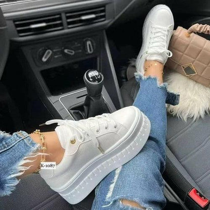Casual Platform Women's Shoes Flat Womens Sneakers White / 5