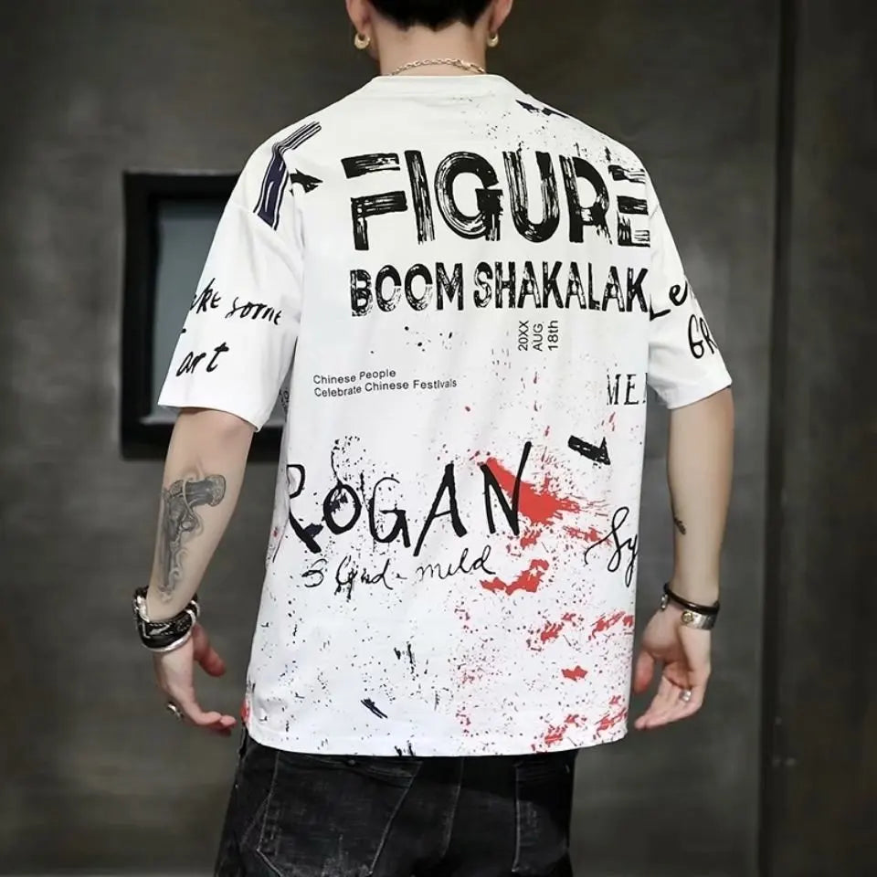 Graffiti Letters Shirt Tees O-Neck Oversized Clothing