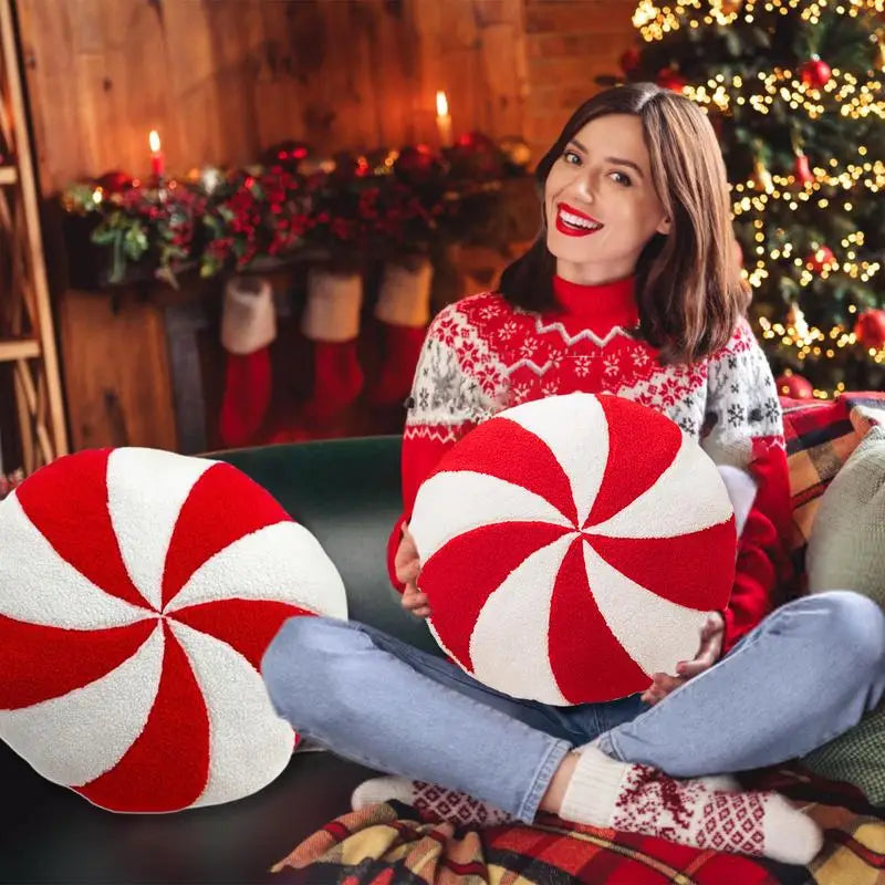 Candy Cane Christmas Pillow – Soft Plush Holiday Throw Cushion