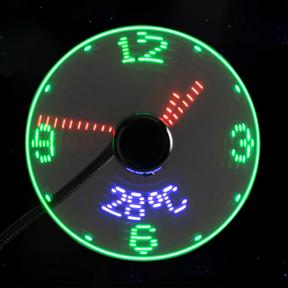 Mini LED Clock Fan with Temperature Display