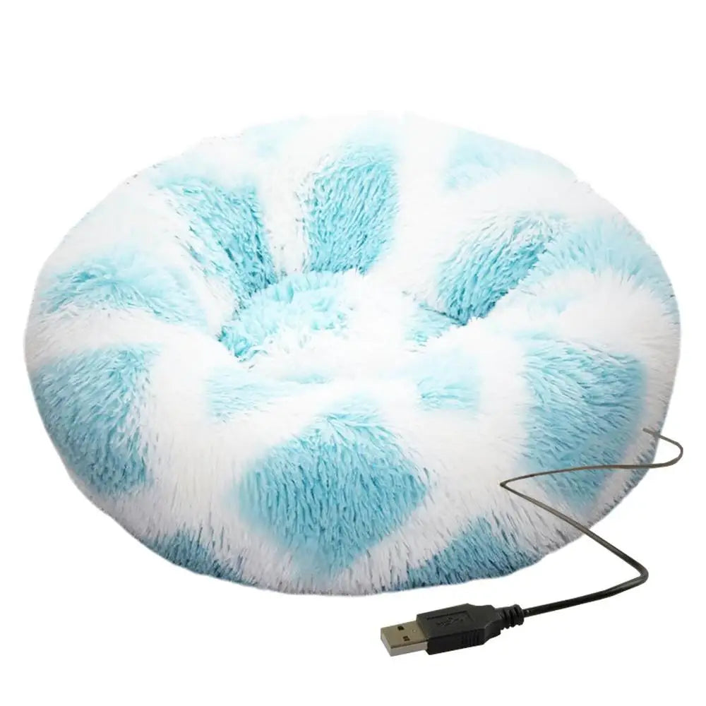 Round Dog Bed House Dog Mat Long Plush Cats Nest USB Heating Dog Basket Pet Cushion Soft Sleeping Pets Winter Warmth Supplies