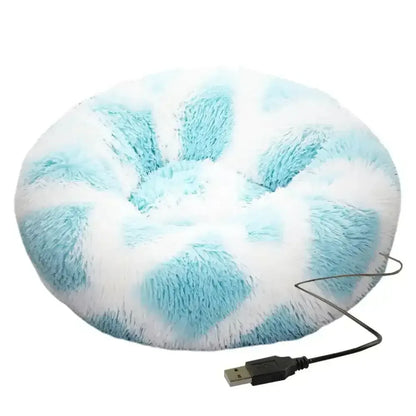 Round Dog Bed House Dog Mat Long Plush Cats Nest USB Heating Dog Basket Pet Cushion Soft Sleeping Pets Winter Warmth Supplies Gray / M / United States