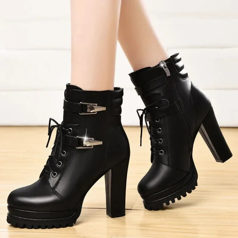 Chunky Heel Platform Ankle Boots