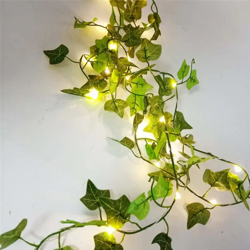 Green Leaf Vine Fairy Lights – Battery LED Garland for Home & Events