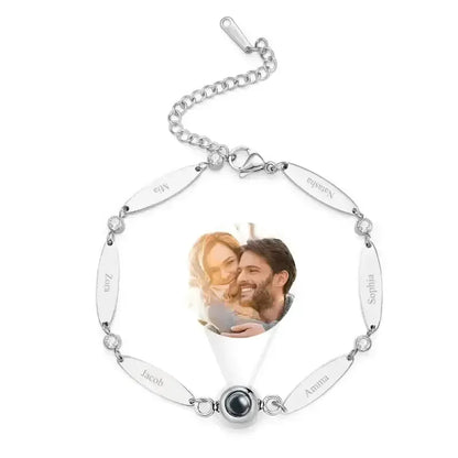 Personalized Engraved Family Name Stainless Steel Bracelet Silver Color / 18cm / 4 Names