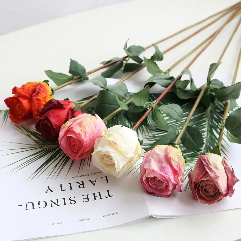 Artificial Burnt Edge Rose Buds Wedding Milky white / 1pcs