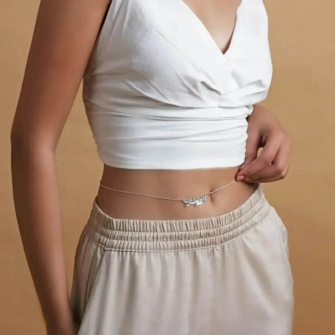 Personalized Name Belly Chain – Custom Waist Jewelry for Women Platinum Plated / United States / 60 plus 20cm(31inch)