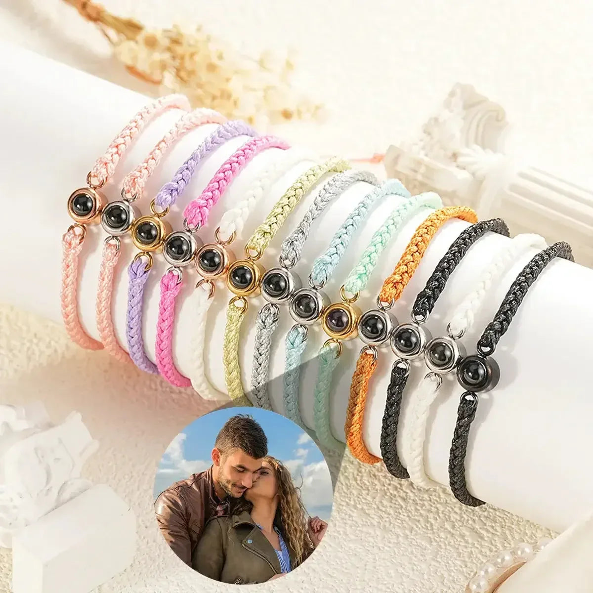 Custom Bracelets with Picture inside Style 2 / Gold Beads / United States