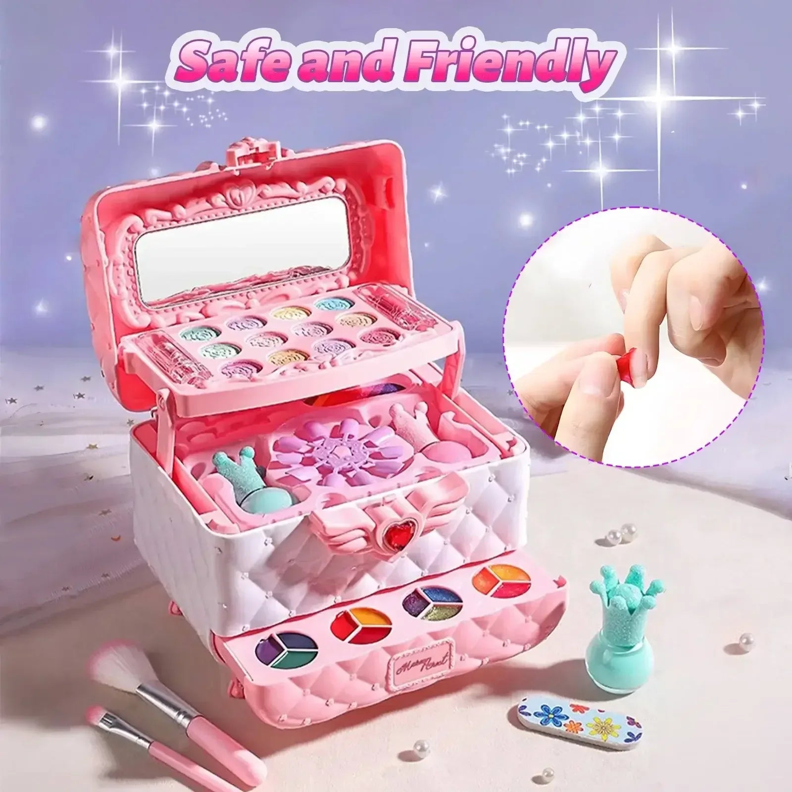 Kids Multi-Layer Foldable Makeup Set – 32-in-1 Pretend Play Cosmetic Kit with Storage Box United States