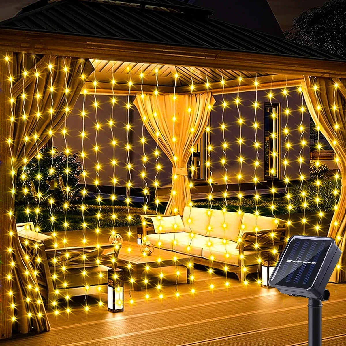 Solar Curtain Fairy Lights – 8-Mode Outdoor LED String